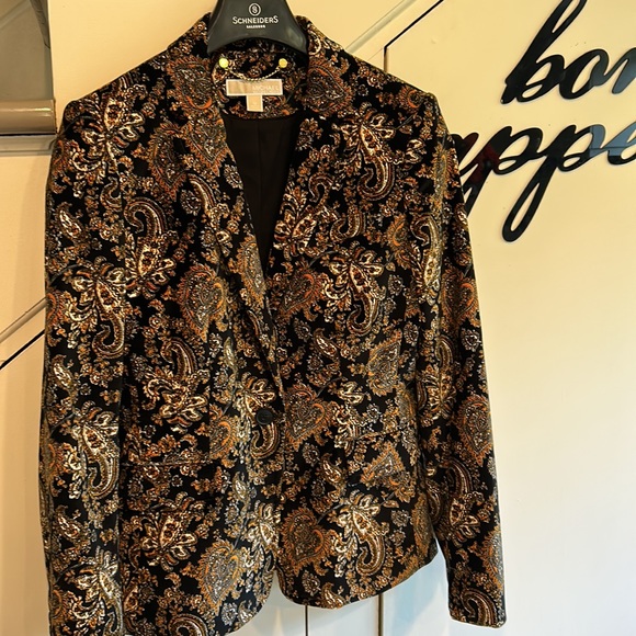 NWOT Velveteen Blazer MICHAEL KORS Black/Marigold/Ivory some stretch & fitted - Picture 6 of 13